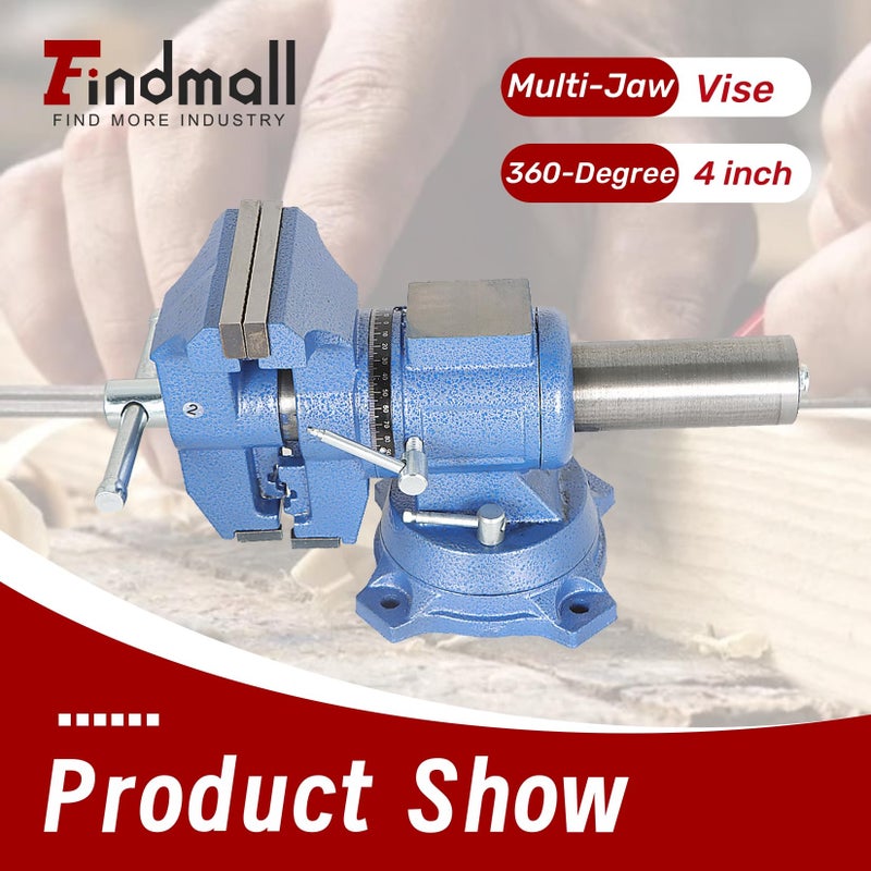 findmall Multipurpose Heavy Duty Multi-Jaw Vise with Swivel Base and Head for Clamping Fixing Equipment - 360-Degree Rotation, Home or Industrial Use (4 inch) - Image 2